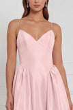 Olive Satin Spaghetti Straps A Line Long Bridesmaid Dress
