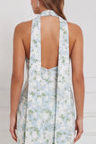 Floral Blue White Halter Mermaid Bridesmaid Dress with Scarf