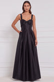 Light Blue Satin A Line Bow Long Bridesmaid Dress