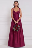 Light Blue Satin A Line Bow Long Bridesmaid Dress
