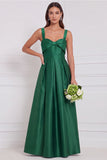 Light Blue Satin A Line Bow Long Bridesmaid Dress