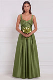 Light Blue Satin A Line Bow Long Bridesmaid Dress