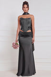 Sage Green 2 Piece Strapless 3D Flower Corset Bridesmaid Dress with Scarf