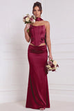 Sage Green 2 Piece Strapless 3D Flower Corset Bridesmaid Dress with Scarf