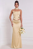 Sage Green 2 Piece Strapless 3D Flower Corset Bridesmaid Dress with Scarf