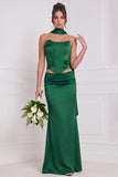 Sage Green 2 Piece Strapless 3D Flower Corset Bridesmaid Dress with Scarf