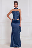 Sage Green 2 Piece Strapless 3D Flower Corset Bridesmaid Dress with Scarf