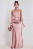 Sage Green 2 Piece Strapless 3D Flower Corset Bridesmaid Dress with Scarf