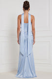 Sage Green 2 Piece Strapless 3D Flower Corset Bridesmaid Dress with Scarf