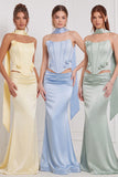 Sage Green 2 Piece Strapless 3D Flower Corset Bridesmaid Dress with Scarf
