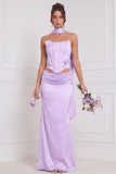 Sage Green 2 Piece Strapless 3D Flower Corset Bridesmaid Dress with Scarf