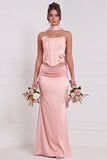 Sage Green 2 Piece Strapless 3D Flower Corset Bridesmaid Dress with Scarf