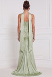 Sage Green 2 Piece Strapless 3D Flower Corset Bridesmaid Dress with Scarf