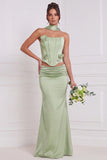 Sage Green 2 Piece Strapless 3D Flower Corset Bridesmaid Dress with Scarf