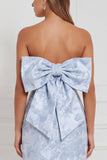 Strapless Fuchsia Sheath Floral Bridesmaid Dress with Back Bow