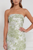 Strapless Fuchsia Sheath Floral Bridesmaid Dress with Back Bow