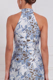 Halter Sage Floral Sheath Bridesmaid Dress with Slit