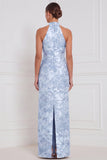 Halter Sage Floral Sheath Bridesmaid Dress with Slit