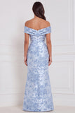 Off the Shoulder Mermaid Floral Light Blue Bridesmaid Dress