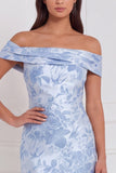 Off the Shoulder Mermaid Floral Light Blue Bridesmaid Dress