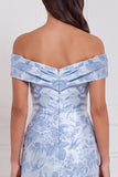 Off the Shoulder Mermaid Floral Light Blue Bridesmaid Dress