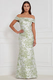 Off the Shoulder Mermaid Floral Light Blue Bridesmaid Dress