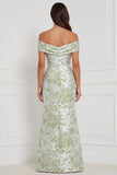 Off the Shoulder Mermaid Floral Light Blue Bridesmaid Dress