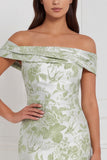 Off the Shoulder Mermaid Floral Light Blue Bridesmaid Dress