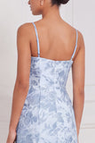 Floral Blue White Corset A Line Bridesmaid Dress with Slit