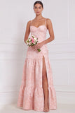 Floral Blue White Corset A Line Bridesmaid Dress with Slit