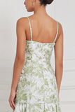 Floral Blue White Corset A Line Bridesmaid Dress with Slit