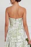 Strapless Pearl Blue White Flower A Line Long Bridesmaid Dress with Slit