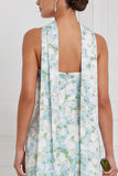 Strapless Mermaid Ruched Blue White Flower Bridesmaid Dress with Scarf