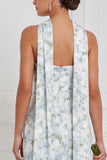 Strapless Mermaid Ruched Blue White Flower Bridesmaid Dress with Scarf