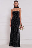 Dusty Rose Strapless Mermaid Burnout Velvet Bridesmaid Dress with Scarf