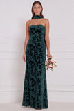 Dusty Rose Strapless Mermaid Burnout Velvet Bridesmaid Dress with Scarf