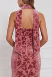 Dusty Rose Strapless Mermaid Burnout Velvet Bridesmaid Dress with Scarf