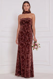 Dusty Rose Strapless Mermaid Burnout Velvet Bridesmaid Dress with Scarf