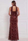 Dusty Rose Strapless Mermaid Burnout Velvet Bridesmaid Dress with Scarf