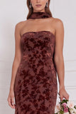 Dusty Rose Strapless Mermaid Burnout Velvet Bridesmaid Dress with Scarf