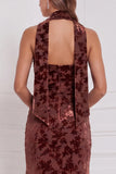 Dusty Rose Strapless Mermaid Burnout Velvet Bridesmaid Dress with Scarf