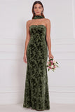Dusty Rose Strapless Mermaid Burnout Velvet Bridesmaid Dress with Scarf