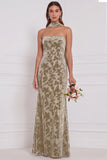 Dusty Rose Strapless Mermaid Burnout Velvet Bridesmaid Dress with Scarf