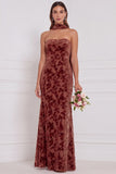 Dusty Rose Strapless Mermaid Burnout Velvet Bridesmaid Dress with Scarf