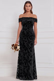 Off the Shoulder Espresso Burnout Velvet Long Bridesmaid Dress