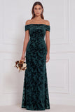 Off the Shoulder Espresso Burnout Velvet Long Bridesmaid Dress