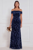 Off the Shoulder Espresso Burnout Velvet Long Bridesmaid Dress
