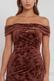 Off the Shoulder Espresso Burnout Velvet Long Bridesmaid Dress