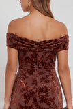 Off the Shoulder Espresso Burnout Velvet Long Bridesmaid Dress