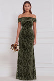 Off the Shoulder Espresso Burnout Velvet Long Bridesmaid Dress